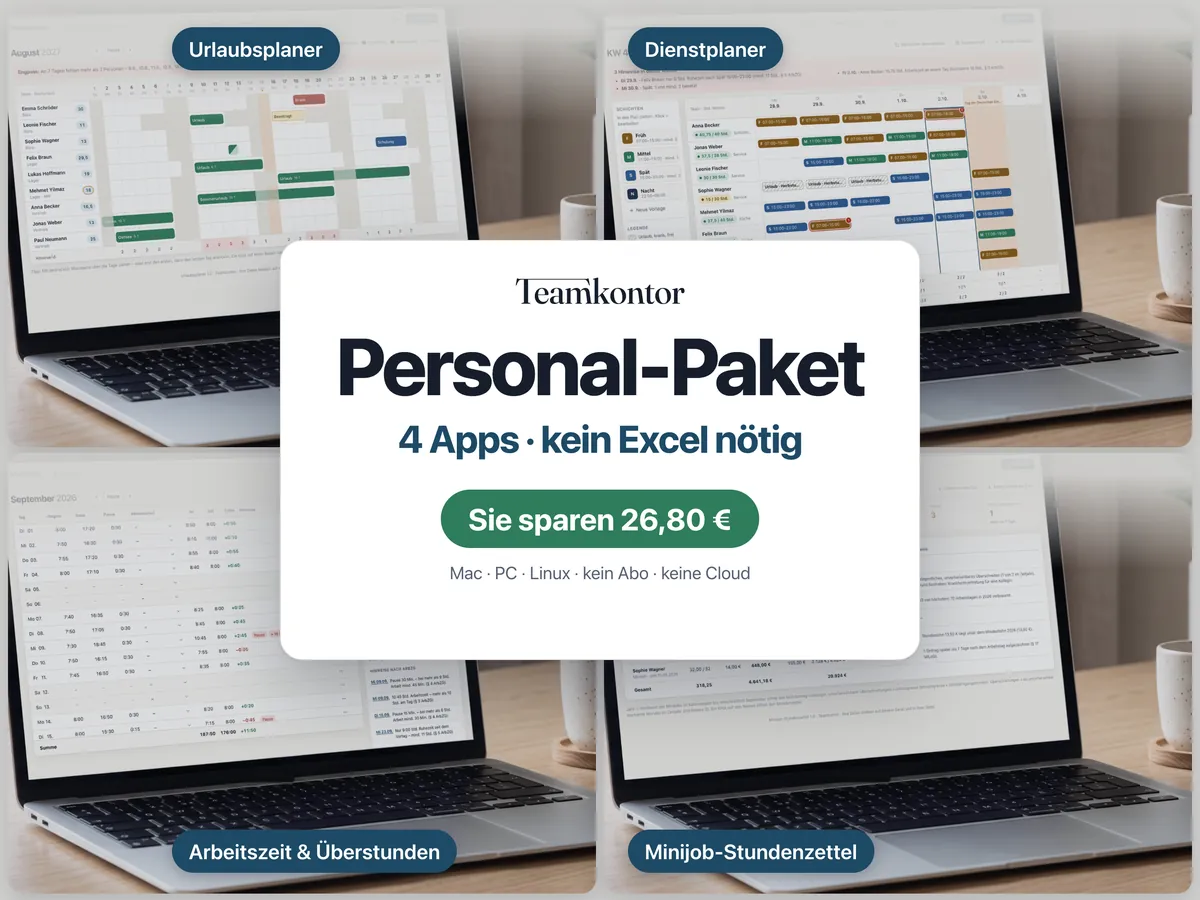 Personal-Paket ohne Excel von Teamkontor – die vier enthaltenen Apps auf einen Blick